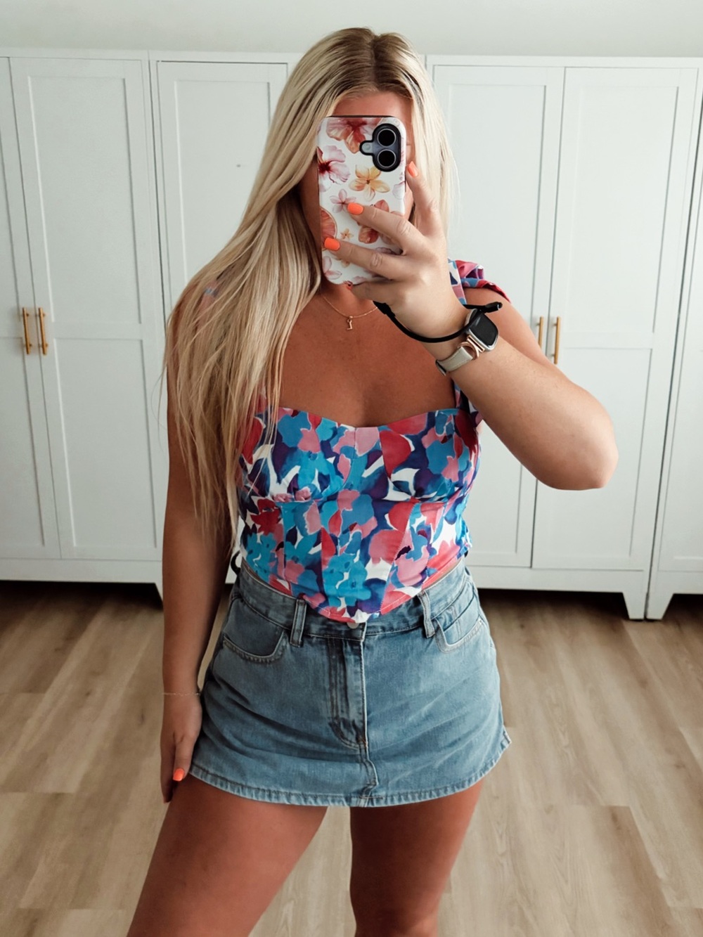 Pink purple and blue shoulder tie crop top